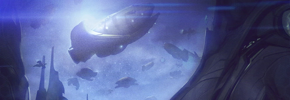 Illustrazioni di navi protoss che arrivano a Shakuras.