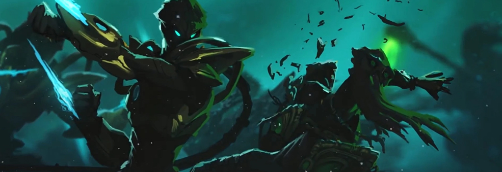 Illustrazione che mostra uno scontro tra protoss: Nerazim e Templari.